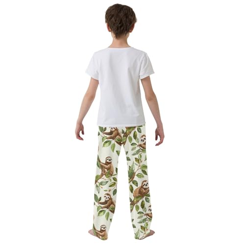 Sloth Tree Leaf Boys Long Pants Soft Trousers Elastic Waist Kids Lounge Bottoms with Pockets S-XL3