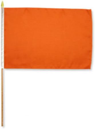 AES 12x18 12''x18'' Wholesale Lot of 12 (Dozen) Solid Orange Plain Stick Flag Wood Staff Best Garden Outdor Decor Polyester Material Flag Premium Vivid Color and UV Fade Resistant