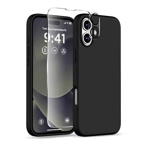 Image of Magnetic for iPhone 16 Case, Compatible with MagSafe, Liquid Silicone Phone Cover with Screen Protector & Camera Protector, Soft Anti-Scratch Microfiber Lining Inside 6.1 inch, Black