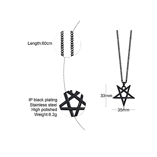 TempBeau Satanic Pentagram Baphomet Pendant Necklace - Handmade Upside Down Pentacle Link Chain, Satanism Church Punk Gothic Men Women Jewelry Gifts, 24" Satan Goat Necklace3