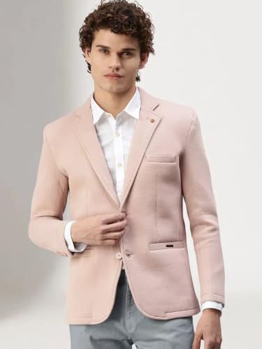 Image of SHOWOFFFF Men Solid Single Breasted Casual Blazer | Notched Lapel Full Sleeves Cotton Blazer for Mens | Slim Fit Regular Length Blazer for Men's