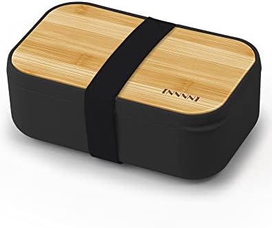 invvni Bento Box Lunch Box Containers for Adults - Natural Bamboo Lid, Cutlery & Chopsticks, Microwave Safe, Dishwasher Safe, Bpa Free, Leakproof, Gifts for Women, Small