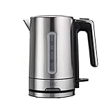 KHG WK-105 ES Wasserkocher 1l Edelstahl Schwarz 2200W klein mit LED, gut einsehbarer Wasserstandsanzeige, leicht zu öffnen, kabellos, schnell erhitzend und warmhaltend, nachhaltig