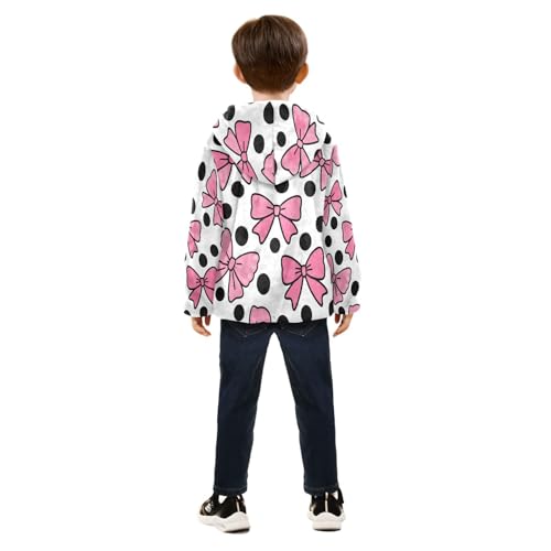 Pink Bows on Polka Dots Toddler Fleece Jacket Girl Boys Hooded Fleece Jacket Coat Warm Outwear Zip-up 3-10T4