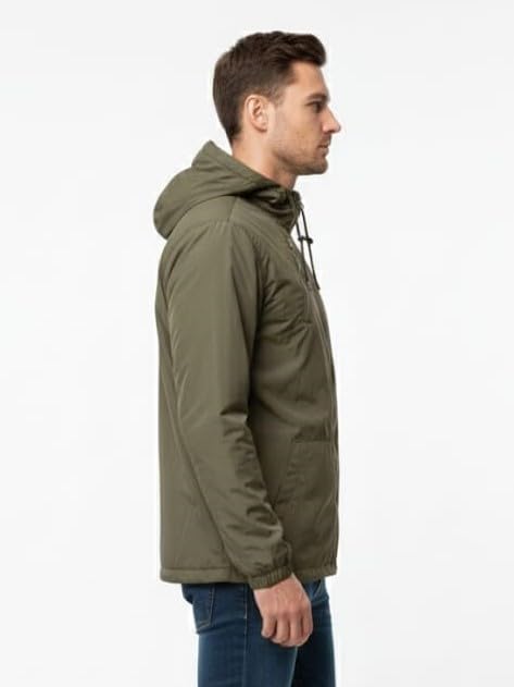 Image of Men Solid Crush Fabric Hooded Windcheater Jacket with Mesh Inner Lining