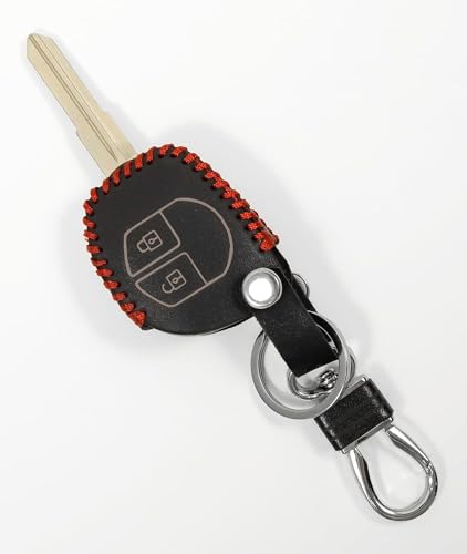 Image of Leather Smart Car Key Cover Case with Metal Hook Keychain for Maruti Suzuki S Presso, Alto Baleno, Alto 800 Ignis, Alto K10, Swift, Celerio S Cross, Ritz, Ciaz (Black)