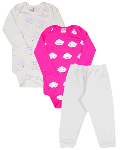 Kit Roupa De Bebe 3 Peças Body Manga Longa Estampado e Calça Mijão Algodão Menino e Menina (P, Menin