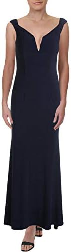 فستان سهرة Xscape نسائي عميق على شكل حرف V بدون كتف أزرق داكن 2، كحلي، 2