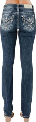 Miss Me - Womens 33" Mid-Rise Straight Jeans, Color Medium Grayish/Blue, Size: 282