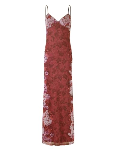 Image of Womens Sexy V Neck Satin Maxi Dresses Spaghetti Strap Floral Print Dresses Slim Fit Elegant Long Dresses Night Party Outfits