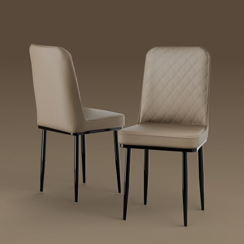 Image of IKON Premium Leather Dining Chair with Cushioned Seat & Metal Legs | Premium Accent Chair for Living Room, Bedroom & Balcony | D.I.Y (Almond Cream)