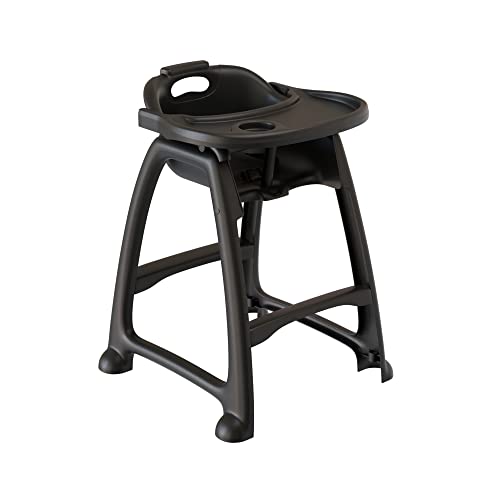 Krollen Industrial Assembled Black Stackable Plastic Restaurant High Chair A with Tray (No Wheels) Set of 4