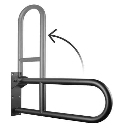 23.6インチ ステンレス製トイレ安全レール、マットブラック ハンディキャップグラブバー 高齢者、障害者用フリップアップバスルーム手すりハンドグリップハンドルシャワーアシスト補助