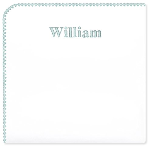 Personalize It, Baby Gift Blanket, Ultimate Swaddle, Made in USA, Premium Cotton Flannel, Plain White with Pastel SeaCrystal Trim Large 42