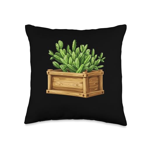 Christmas Cactus In A Wooden Box Throw Pillow -  Christmas Cactus Schlumbergera Cacti Plants, RMR1H6GMY4JUS_16X16