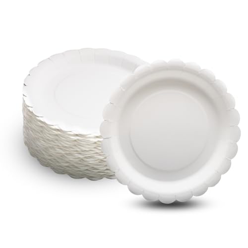 Hisdricus 100 Piatti Carta, Piatti Usa e Getta, Biodegradabile,Adatto per feste, grigliate, compleanni per bambini, matrimoni, pic-nic e altre occasioni, Resistente 250 g/m²(Bianco,Forma di fiore)