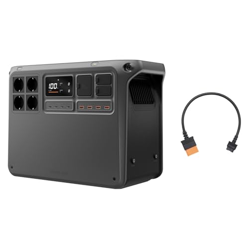 DJI Power 2000 tragbare Powerstation, Schnellladekabel für ausgewählte DJI Drohnen, 2048 Wh LFP-Akku,kompakte Größe, 3000 W stabile Ausgangsleistung, Drohne in 30 Min. einsatzbereit, Flugsession