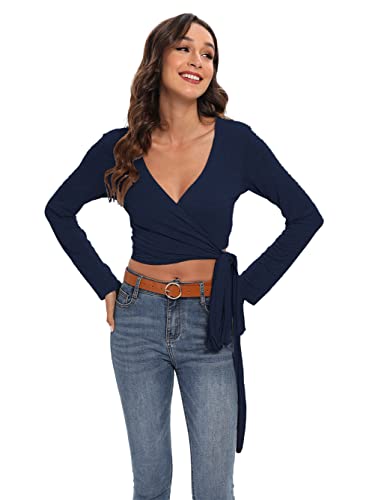 Image of Famulily Women's Sexy Deep V Neck Bandage Surplice Wrap Crop Top