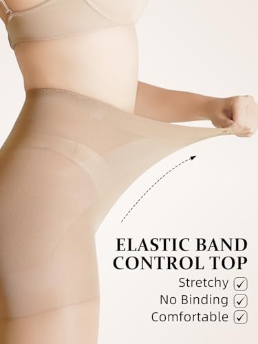 Image of 2 Pairs Control Top Pantyhose For Women - 40D Sheer Tights High Waist Tummy Control Support Stockings
