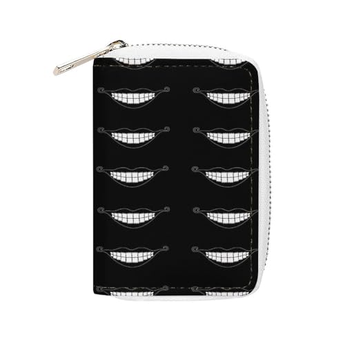 Women Leather Coin wallet, Key Change Organizer Zipper Card Holder Purse Clutch Pouch Pocket 4.5x3.15 in Print Mouth White Teeth On Dark