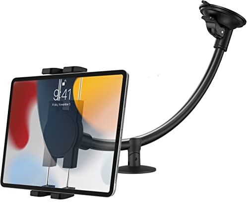 Soporte Tablet Coche Ventosa, woleyi Porta Tablet & Móvil Coche Parabrisas con Cuello de Cisne de Ajustable Brazo Largo de 22 cm, para iPad Pro Air Mini, iPhone Serie y 4–11" Teléfono & Tableta