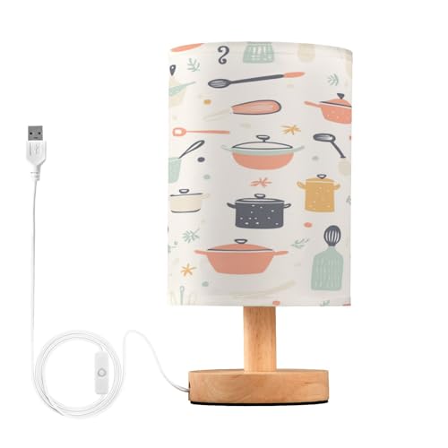 Various Cooking Tools Bedside Table Lamp with USB Port Decor Bedside Lamp Desk LED Bulb Included, Small Nightstand Lamp for Home Bedroom Living Room