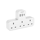 Plug Adapter, TESSAN Plug Extension Socket with 3 USB, 3 Way UK Multi Outlets Extender, Wall Charger for School Home, Kitchen, Office, School Supplies