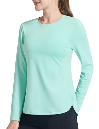 KPSUN Women's Sun Shirt UPF 50+ UV Protection Long Sleeve Workout Tops Quick Dry SPF Rash Guard for Swim Hiking,green,M, Medium