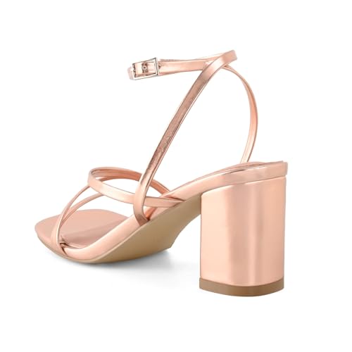 Image of LACUONE Strappy Heels for women Block Heels Square Toe Chunky Ankle Buckle Pump Heeled Sandals