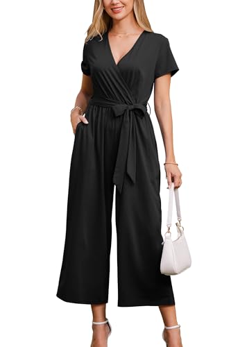 OUGES Jumpsuit Damen Sommer Elegant Overall Lang Playsuit Kurzarm Casual Hosenanzug mit Taschen(Schwarz,M) OUGES Jumpsuit Damen Sommer Elegant Overall Lang Playsuit Kurzarm Casual Hosenanzug mit Taschen(Schwarz,M)