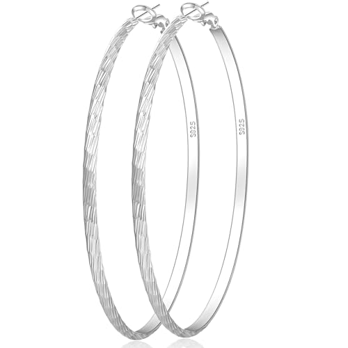 VEEDOFA Grandes boucles d'oreilles créoles plaquées or véritable 14 carats pour femme en argent sterling 925, hypoallergéniques, légères, larges et épaisses, 50MM, Cuivre, Pas de gemme