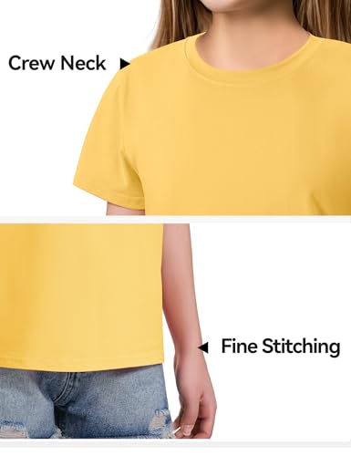 Image of KEREDA Girls Shirts Short Sleeve Soft Cotton T-Shirts Plain Tops for Kids