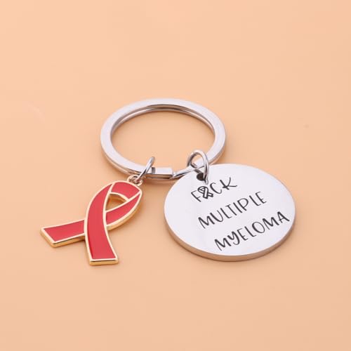 Image of CENWA Multiple Myeloma Awareness Red Ribbon Gift Fuck Multiple Myeloma Keychain Cancer Warrior Support Gift