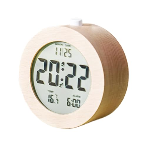 Wooden Clock Digital, Small Battery Clock, Battery Operated Alarm, Wooden Snooze Clock, Nightlight Alarm with Snooze Alarm Clock Nightlight for Home, Circular, Square Size