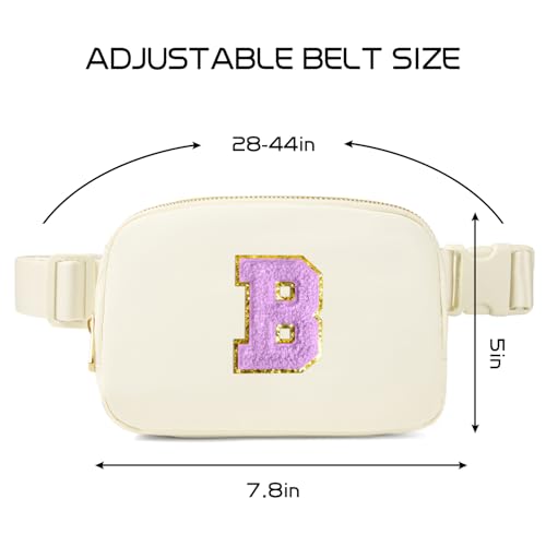 Image of Gitus Gifts for 8 9 10 11 12 Year Old Girls Belt Bag Fanny Pack Crossbody Bags with Initial Letter Patch Cute Stuff Birthday Gifts for Teen Girls Women Personalized Trend Stuff (Ivory-B)