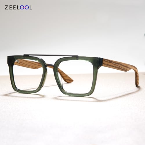 Image of Zeelool Retro Aviator Glasses For Men, Acetate Frame Eyeglasses with Wooden Temples and Spring Hinges Pascal ZJGX642196