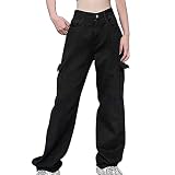 Sunnyuk Cargohose Damen Baggy Jeans Bequeme Hippie Freizeithose Damen Lang Große Größen Aesthetic Vintage Cargo Hose Loungewear Teenager Mädchen Frauen Sporthose Lang mit Taschen