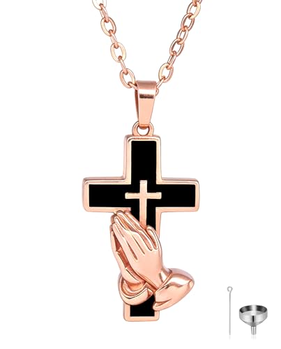 Collier pour cendres mains priantes et croix pendentif de deuil mixte