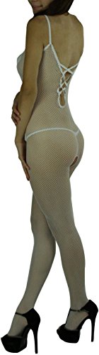 Image of ToBeInStyle Women's Bodystocking Crotchless Peek-A-Boo Fishnet Lace Bodysuit