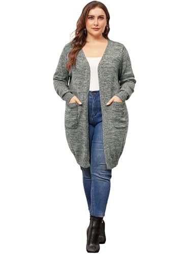 Image of Agnes Orinda Plus Size Sweater Cardigan for Women Contrast Color Open Front Long Sleeve with Pockets Cardigans Sweater Coat