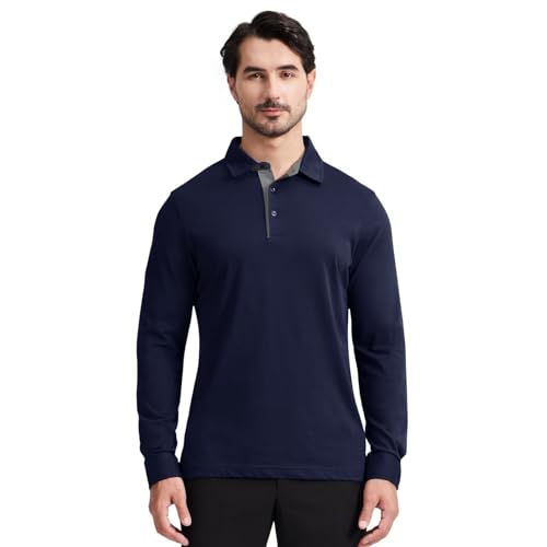 Image of Men's Business Long and Short Sleeve Polo Shirts Mercerized Cotton Blend Casual Stylish Collared Shirts