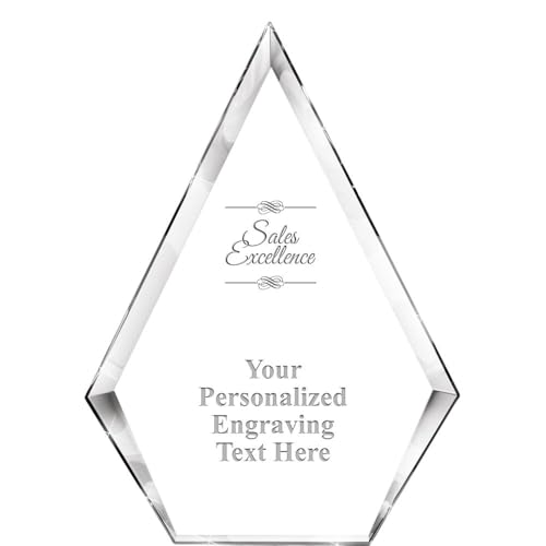 Corporate Excellence Award Engraved Trophy, 7" Athens Peak Custom Crystal Trophy Sales Corporate Award