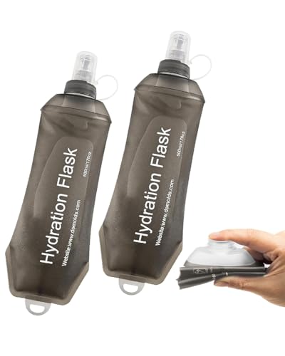 T Tersely 2 Pack TPU Foldable Soft Flask, 500ML Running Hydration FlaskSoft, Collapsible Water Bottle for Hydration Pack Running Hiking Cycling Marathon (Grey)