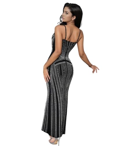 Image of PORRCEY Women's Sexy Rhinestone Mesh See Through Party Night Prom Dress