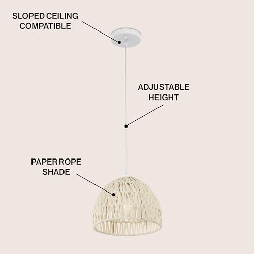 JONATHAN Y 10.25" Cream Modern Bohemian Woven Rope LED Pendant Light Fixture, Adjustable Dome Ceiling Lamp for Kitchen Island, Rope Shade, Coastal Farmhouse Decor (JYL6513C) by JONATHAN Y - Image 3