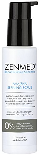 ZENMED AHA/BHA Refining Scrub - 3 oz. Dual Action Polisher Helps Reveal Clean Fresh Skin Deep Cleans Pores & Balances Oily Skin Creamy Texture Leaves Skin Soft
