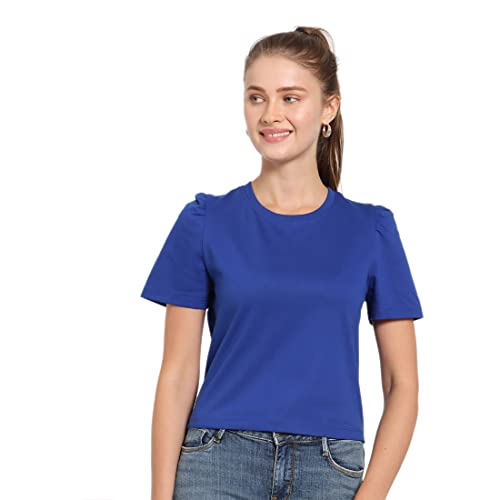 Image of Bewakoof Women Hashtag Blue Puff Sleeve T-Shirt