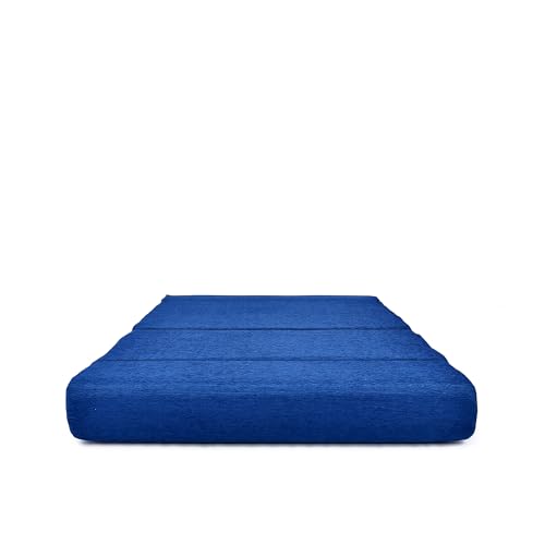 Image of Foldable Two Seater Sofa Bed 4X6 Ft Jute Fabric Washable Cover Convertible Sofa Bed for Home & Office, Guest Room (Finish Color Blue - Pre-Assembled)
