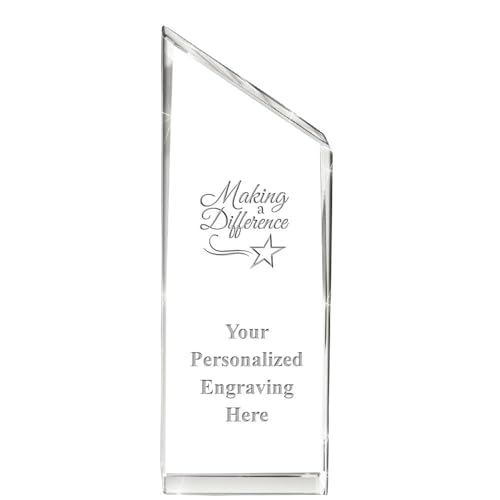 Crown Awards Personalized Crystal Trophy, 5" Engraved Making A Difference Empire Crystal Award Prime