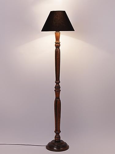 Image of Devansh Black Cotton conical Wooden Floor lamp -17